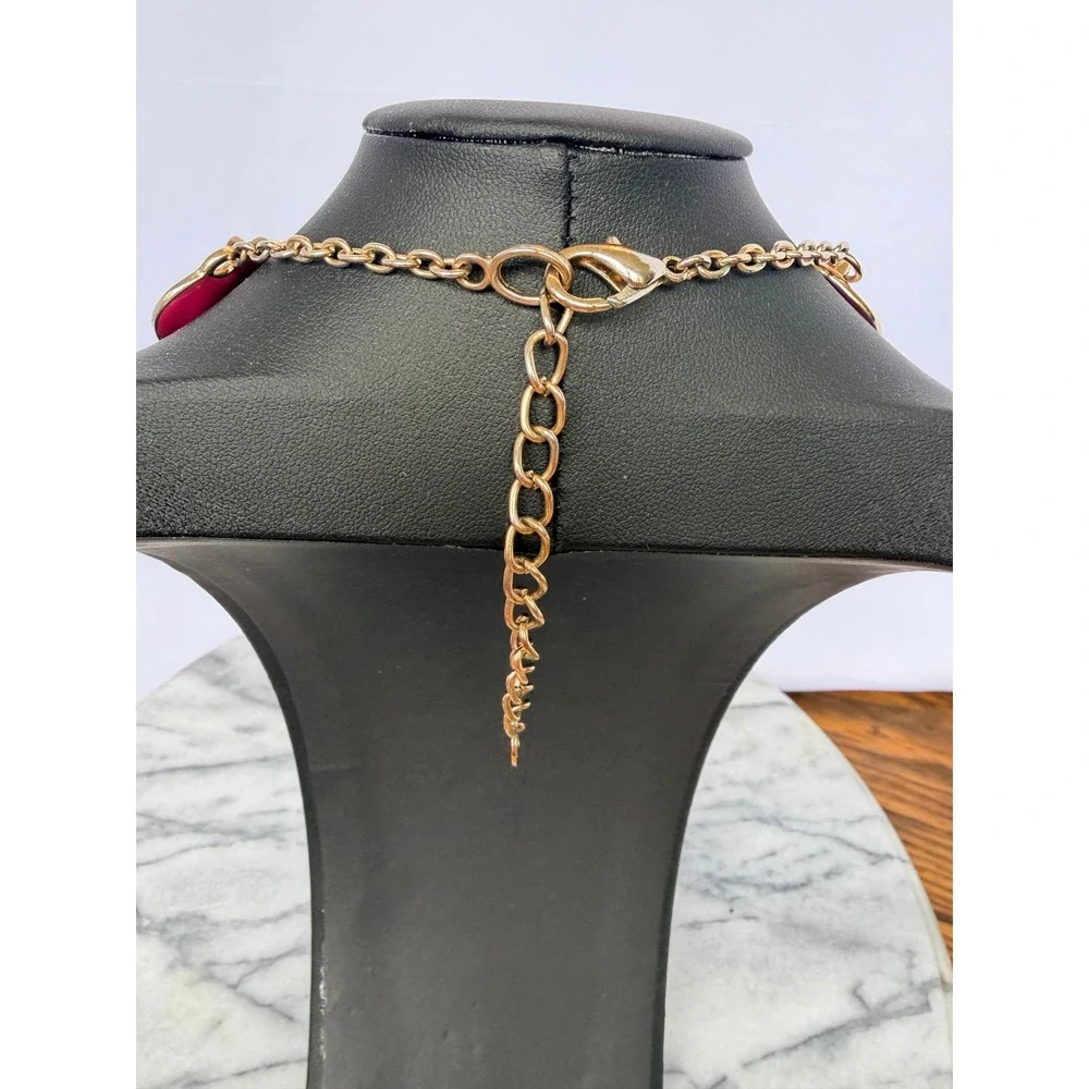 Talbots Hot Pink Fuchsia Enamel Petal Statement Necklace Gold Tone Adjustable